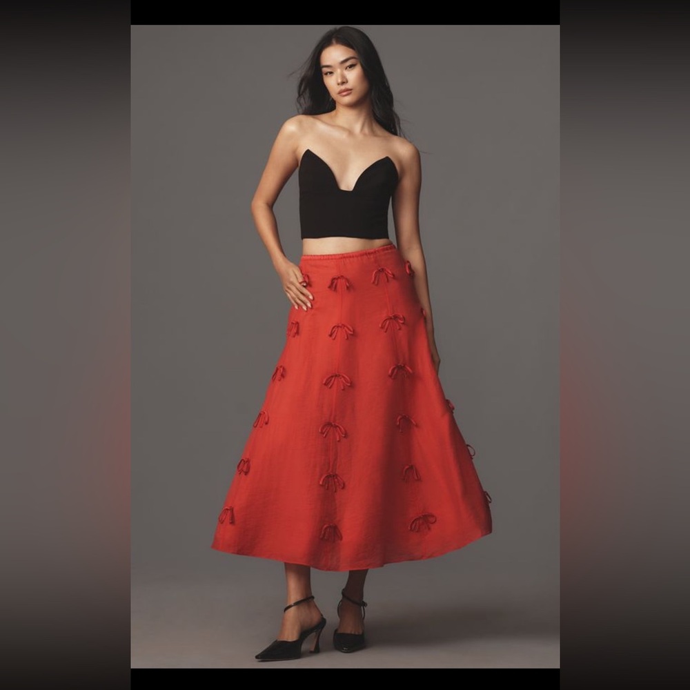 NWT - Tracy Reese Red A-Line Skirt with Embroidered Details